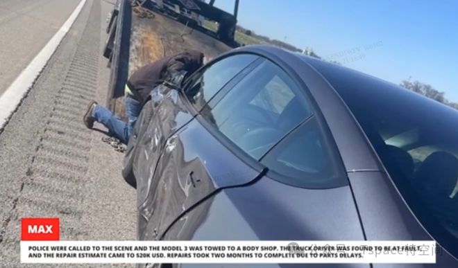 特斯拉Model 3高速遭遇重卡撞擊拖拽近1公里車主毫發(fā)無傷(圖3)